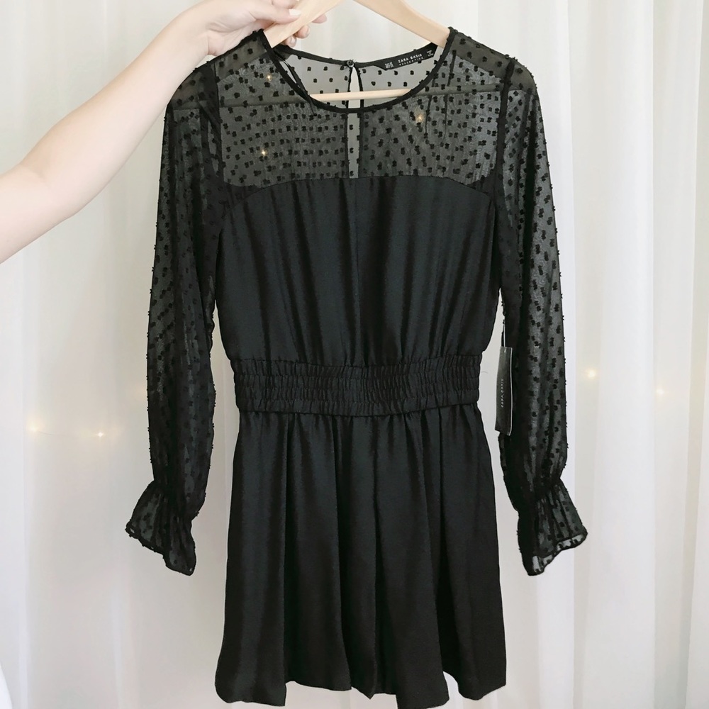 Zara Black Dotted Mesh Romper